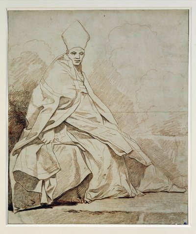 Estudio de una figura drapeada con traje eclesiástico ... de Jean-Honore Fragonard