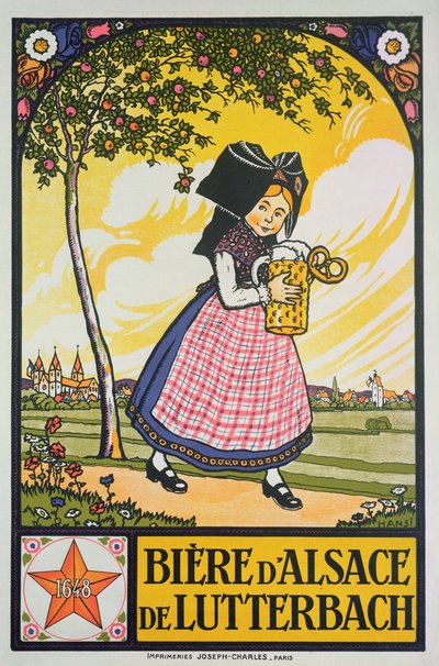 Cartel publicitario de la cerveza de Lutterbach, Alsacia (litografía en color) de Jean Jacques Waltz