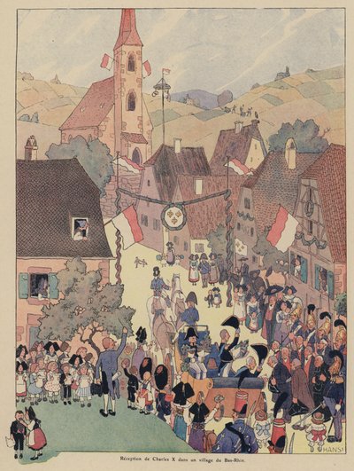 Recepción del rey Carlos X de Francia en un pueblo del Bajo Rin, Alsacia de Jean Jacques Waltz