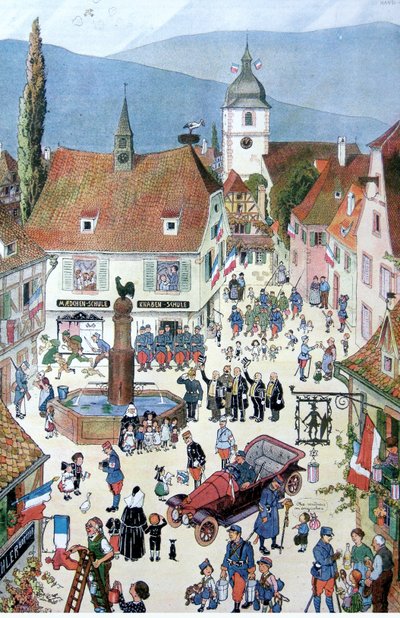 Los franceses entregan Alsacia (litografía en color) de Jean Jacques Waltz