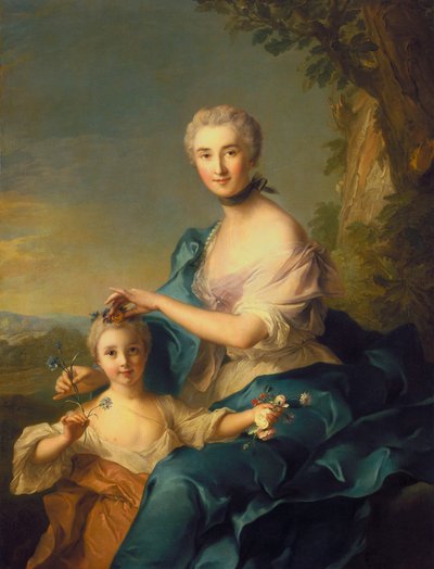 Madame Crozat De Thiers y su hija (óleo sobre lienzo) de Jean Marc Nattier