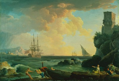 Escena portuaria mediterránea con pescadores de Jean (1734-1784) Henry