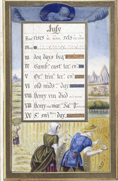 Julio: la cosecha (León) - facsímil de las Horas de Ana de Bretaña, por Jean Bourdichon de Jean (after) Bourdichon
