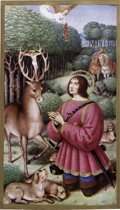 San Huberto - Miniatura por Jean Bourdichon, facsímil de las “Horas de Ana de Bretaña” de Jean (after) Bourdichon