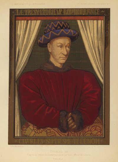 Carlos VII, rey de Francia (chromolitho) de Jean (after) Fouquet