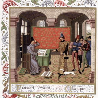 Froissart escribiendo sus crónicas - Miniatura, Edad Media de Jean (after) Froissart