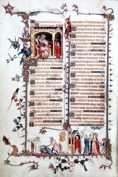 Ms Lat 10483 fol.24v David ante Saúl, del Breviario de Belleville, c.1323-26 (pergamino) de Jean (studio of) Pucelle