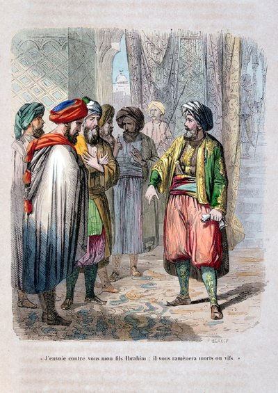Muhammad Ali enviando a su hijo Ibrahim Pasha a sofocar la revuelta saudí, 1811-1818, 1847 de Jean Adolphe Beauce