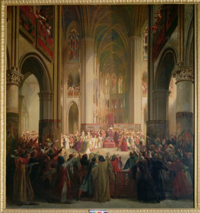 Reunión de los Estados Generales de París en Notre-Dame después de la muerte de Carlos IV de Jean Alaux