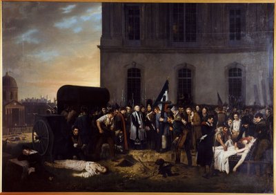 Entierro temporal de las víctimas de julio frente a la columnata del Louvre de Jean Alphonse Roehn