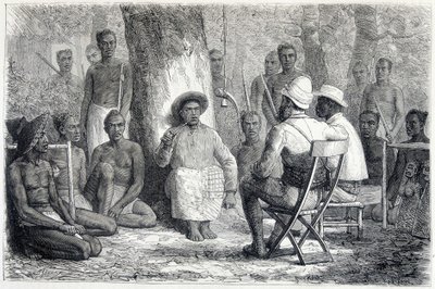Visita de la Expedición Cameron a Kattendé - en Tour du Monde de Jean Andre Rixens