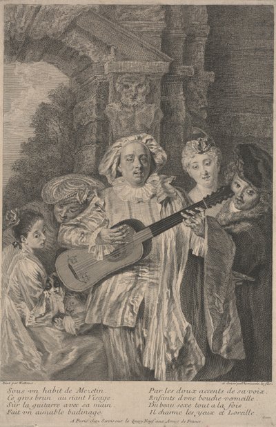 En el traje de Mezetin de Jean Antoine (after) Watteau