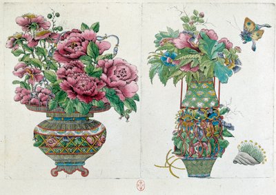 Dibujo de un jarrón chino: maceta de flores. Pintura de Jean Antoine Fraisse (siglo XVIII) de Jean Antoine Fraisse