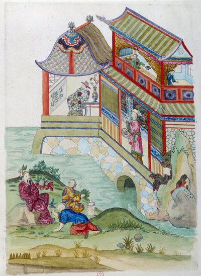 Casa en el río. Dibujo de un jarrón chino de Jean Antoine Fraisse