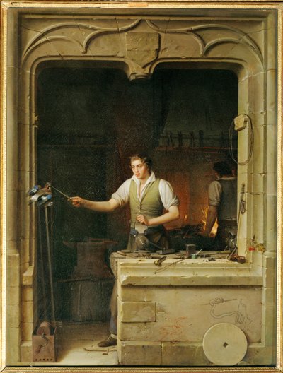 Un serrurier cherche a faire mordre sa lime a un geai- Un cerrajero intenta que un arrendajo muerda su carraca ... de Jean Antoine Laurent