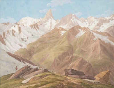 Vista del Macizo del Mont Blanc cerca del Petit Jorasse, Grand Jorasse, le..., finales del siglo XVIII-XIX de Jean Antoine Linck