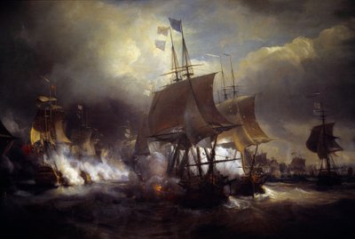 Guerra de Independencia de los Estados Unidos: “Batalla naval de Ouessant entre el 23 y 27/07/1778” Detalle de Jean Antoine Theodore Gudin