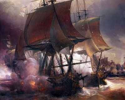 Batalla naval de Ouessant entre las flotas francesa y británica, 27 de julio de Jean Antoine Theodore Gudin