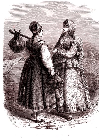 Rusia. Mujeres de los montes Valdaiy. 1865 (Grabado) de Jean Antoine Valentin Foulquier