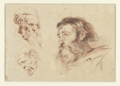 Tres cabezas de hombre de Jean Antoine Watteau (rejected attribution)