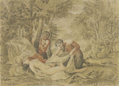 Dos sátiros espían a una ninfa dormida de Jean Antoine Watteau (rejected attribution)