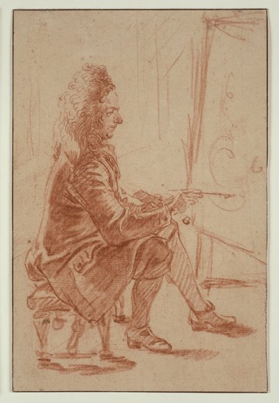 Un pintor con peluca (posiblemente Claude Audran), c.1709 (tiza roja sobre papel verjurado beige, colocado sobre cartulina verjurada crema) de Jean Antoine Watteau