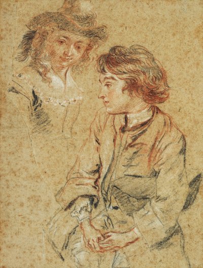 Un joven sentado, tres cuartos de longitud, sosteniendo su sombrero, c.1717 de Jean Antoine Watteau