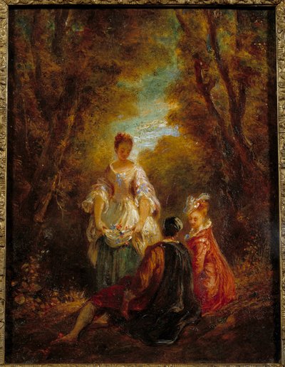 Personajes en un parque. Pintura de Jean Antoine Watteau (1684-1721) siglo XVIII de Jean Antoine Watteau