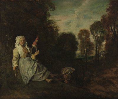 Paisaje nocturno con Spinner de Jean Antoine Watteau