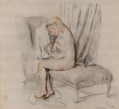 Mujer desnuda quitándose la camisa, ca. 1717 de Jean Antoine Watteau