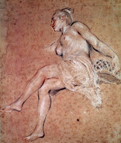 Flora Alegoría del verano. Sangre y lápiz negro por Jean Antoine Watteau de Jean Antoine Watteau