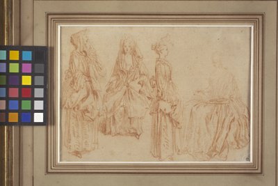 Four Ladies (tiza roja (sanguina) sobre papel) de Jean Antoine Watteau