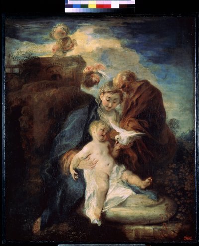 La Sagrada Familia, descanso en la huida a Egipto. Pintura de Jean Antoine Watteau (1684-1721). Óleo sobre tela de Jean Antoine Watteau