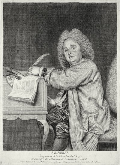 Retrato de Jean-Ferry Rebel (1666-1747) grabado por Moyreau de Jean Antoine Watteau