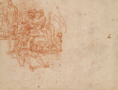 Doctor charlatán sentado en el escenario, vendiendo mercancías, con cuatro figuras y un mono, c1700-1720 de Jean Antoine Watteau