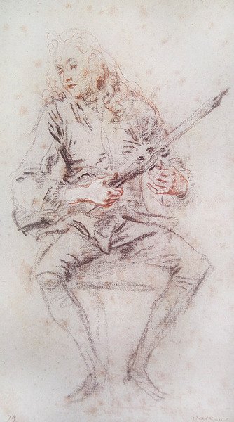 Violinista sentado girando su instrumento de Jean Antoine Watteau