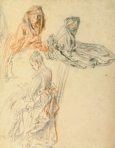 Estudios de tres mujeres sentadas, c.1716-18 de Jean Antoine Watteau