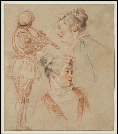 Estudios de un flautista y dos mujeres de Jean Antoine Watteau