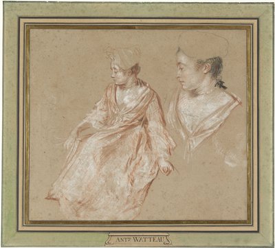 Estudios de una mujer sentada y un detalle de su cabeza y hombros de Jean Antoine Watteau