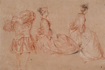 Estudios de un flautista y dos mujeres, 1717 de Jean Antoine Watteau