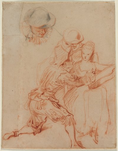 Estudio para El Narrador Le Conteur, c. 1716 de Jean Antoine Watteau