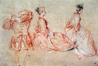 Estudio de un flautista y dos mujeres de Jean Antoine Watteau