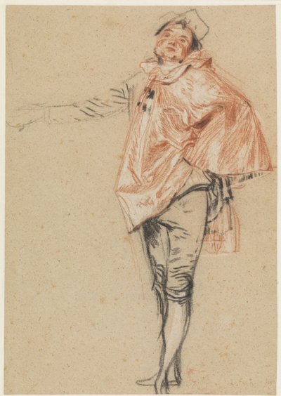 Estudio de una bailarina de pie con un brazo extendido, 1710 de Jean Antoine Watteau