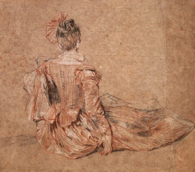 Estudio de una mujer vista desde atrás por Jean-Antoine Watteau, 1716-1718 de Jean Antoine Watteau