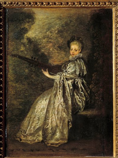 La niña finette tocando un instrumento musical de cuerda de Jean Antoine Watteau