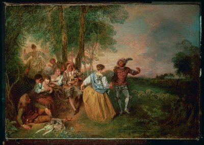 Los pastores (pintura sobre madera) de Jean Antoine Watteau