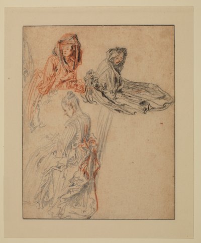 Tres estudios de figuras femeninas, 1716 - 1718 circa de Jean Antoine Watteau