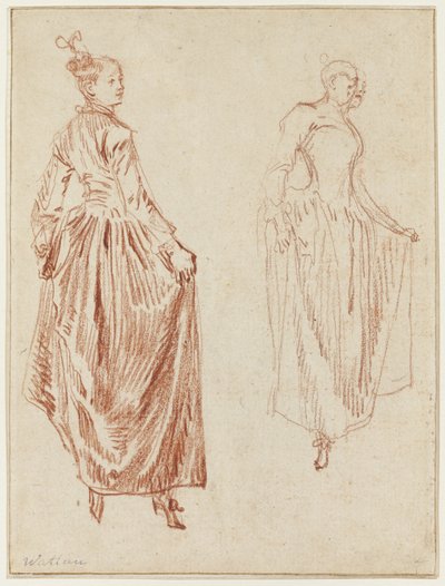 Dos estudios de una bailarina que se levanta la falda con las dos manos de Jean Antoine Watteau