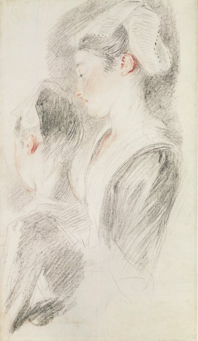 Dos estudios de una mujer, tres cuartos desde atrás, uno de perfil de Jean Antoine Watteau