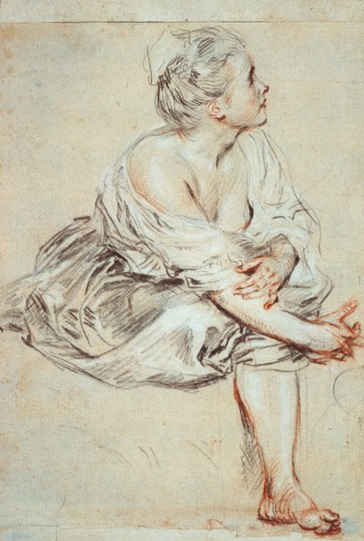 Mujer sentada y vuelta hacia la derecha, c. 1716 de Jean Antoine Watteau